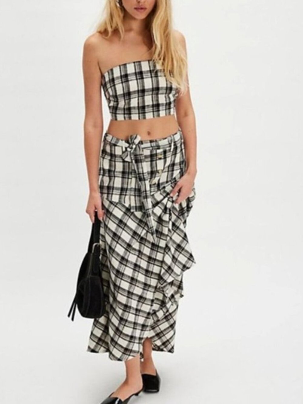 FREE PEOPLE After You Set Black White Gingham Size S NWT